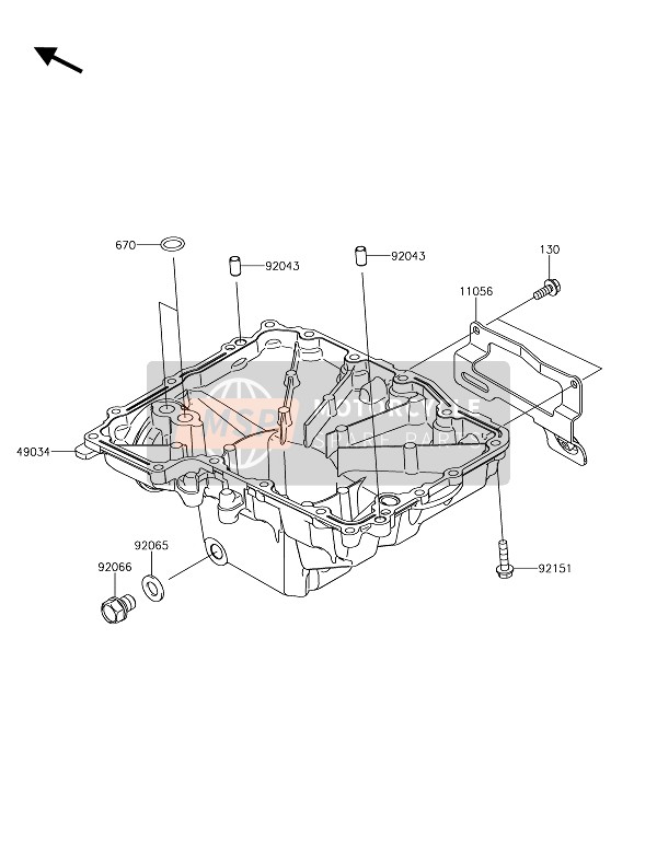 Kawasaki Z1000 2017 Olie Pan voor een 2017 Kawasaki Z1000