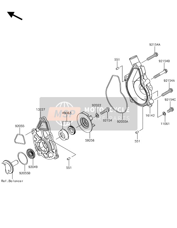 Kawasaki Z650 ABS 2017 Waterpomp voor een 2017 Kawasaki Z650 ABS