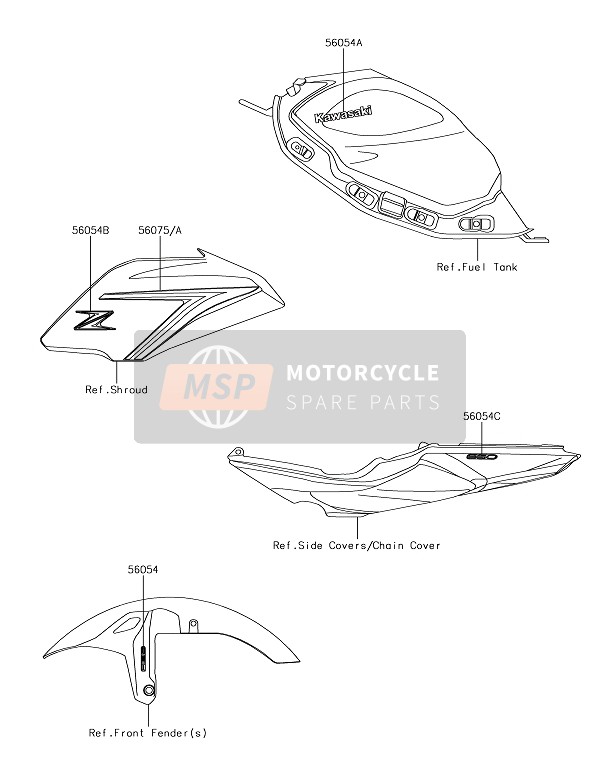 560542160, Mark, Tail Cover, 650 Silv., Kawasaki, 0