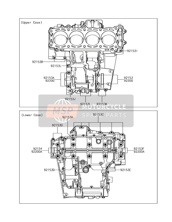 Kawasaki ZZR1400 ABS 2017 Crankcase Bolt Pattern for a 2017 Kawasaki ZZR1400 ABS