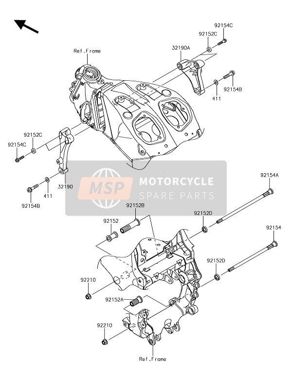 Kawasaki ZZR1400 ABS 2017 Montaje del motor para un 2017 Kawasaki ZZR1400 ABS