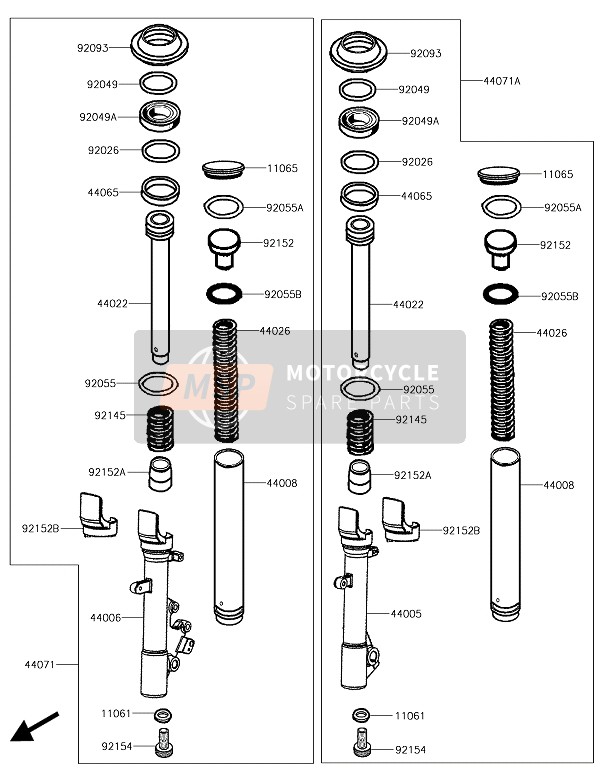 Kawasaki J125 2018 Forcella anteriore per un 2018 Kawasaki J125