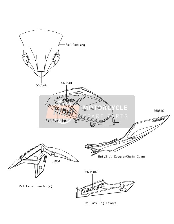 560542394, Mark,Lwr Cowl.,Rh,Kawasaki, Kawasaki, 0