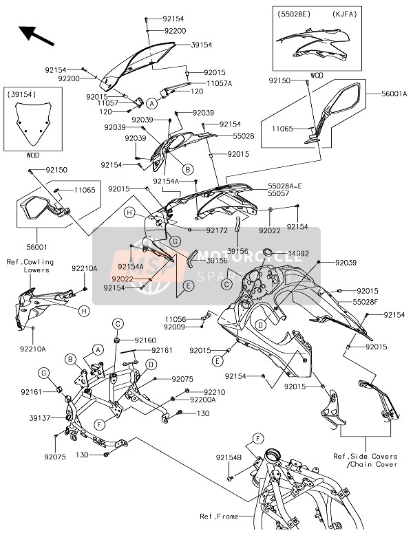 550280633, Cowling,Inner, Kawasaki, 1