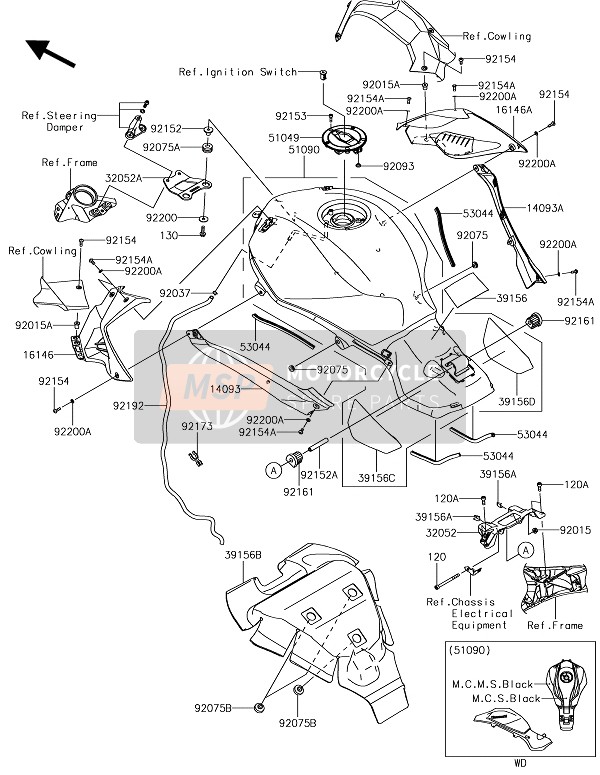 16146078153X, COVER-ASSY,Tank,Rh,M.C.S.Black, Kawasaki, 2