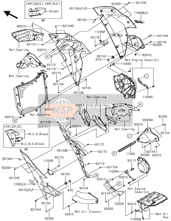 49133544362E, Shroud, Lh, M.C.S.BLACK+BLK, Kawasaki, 0