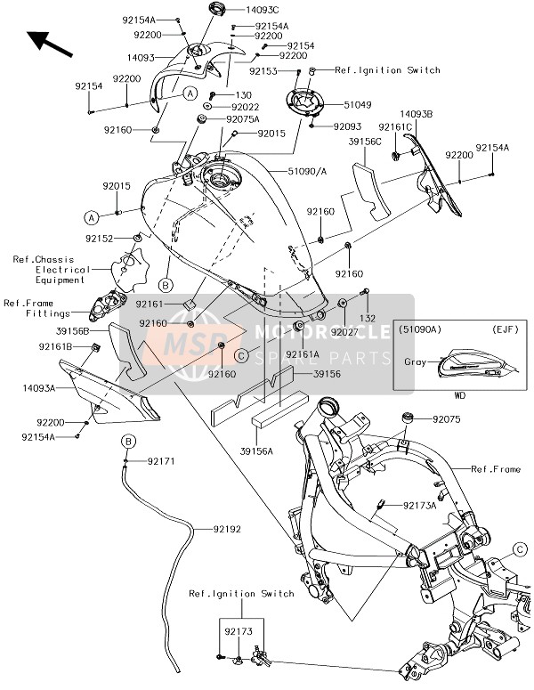 51090516336S, TANK-COMP-FUEL, P.S.Gray, Kawasaki, 0