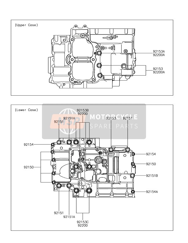 Kawasaki Z650 2018 Schema dei bulloni del carter per un 2018 Kawasaki Z650