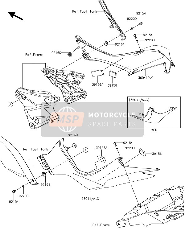 36041003160R, COVER-TAIL,Lh,E.B.Green, Kawasaki, 0