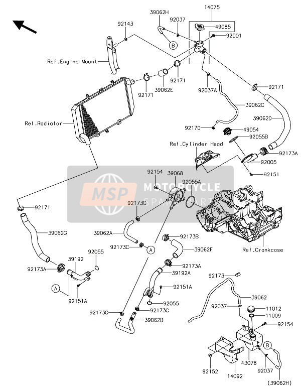 Kawasaki Z1000R 2018 Water Pipe for a 2018 Kawasaki Z1000R