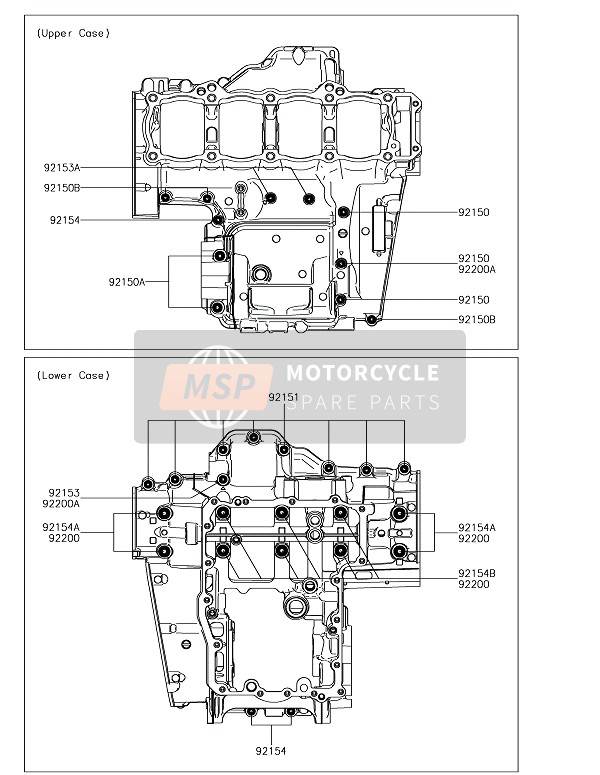 Kawasaki Z1000SX 2018 Patrón de pernos del cárter para un 2018 Kawasaki Z1000SX