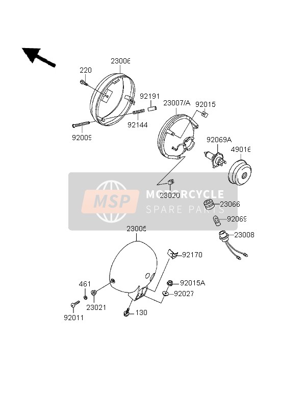 Kawasaki EN500 1996 Headlight for a 1996 Kawasaki EN500