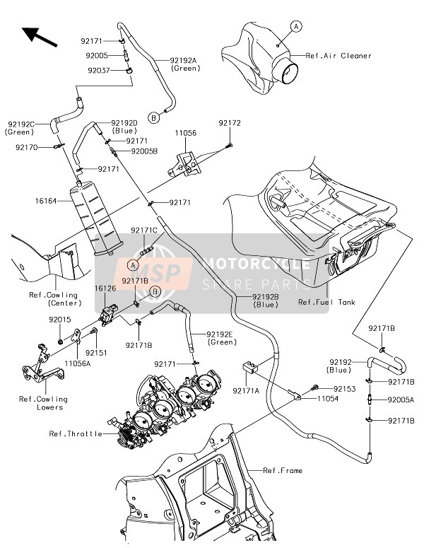 Kawasaki ZZR1400 ABS 2018 Système d'évaporation de carburant pour un 2018 Kawasaki ZZR1400 ABS