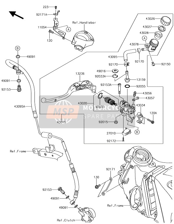 Kawasaki ZZR1400 ABS 2018 Koppelingshoofdcilinder voor een 2018 Kawasaki ZZR1400 ABS