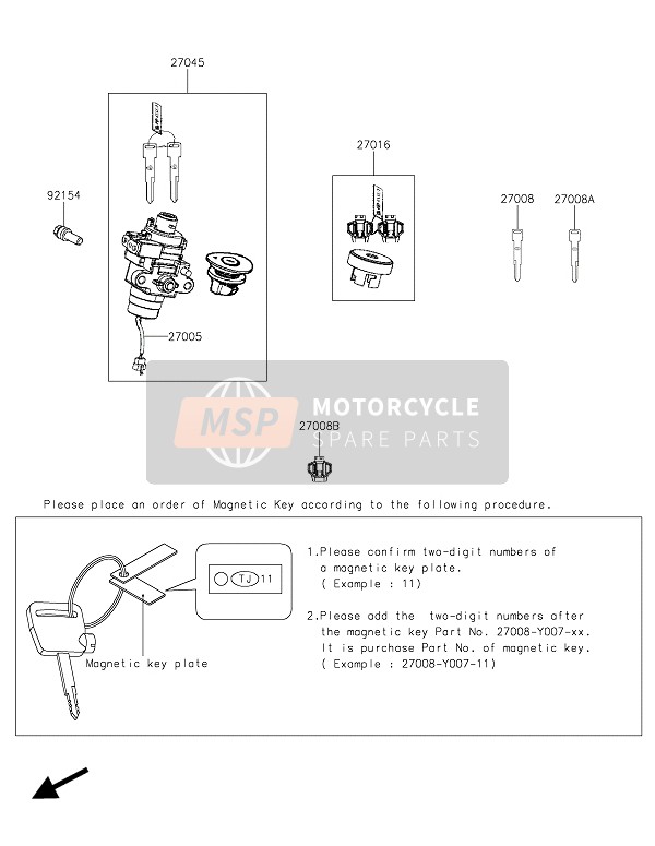 27008Y00715, KEY-LOCK, Shutter Magnetic, Kawasaki, 0