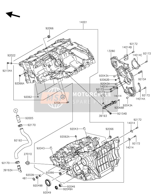 Kawasaki NINJA H2 SX 2019 Kurbelgehäuse für ein 2019 Kawasaki NINJA H2 SX