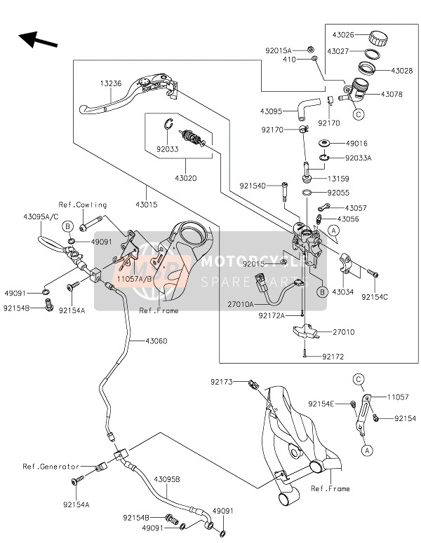 430951670, HOSE-BRAKE,Clutch MC-JOINT, Kawasaki, 1