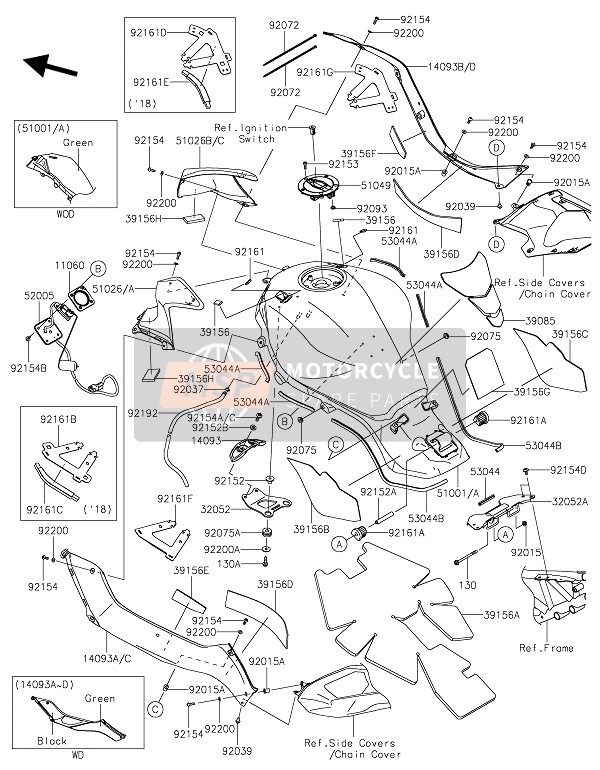 510260017J03, Deksel, Brandstoftank, Kawasaki, 1