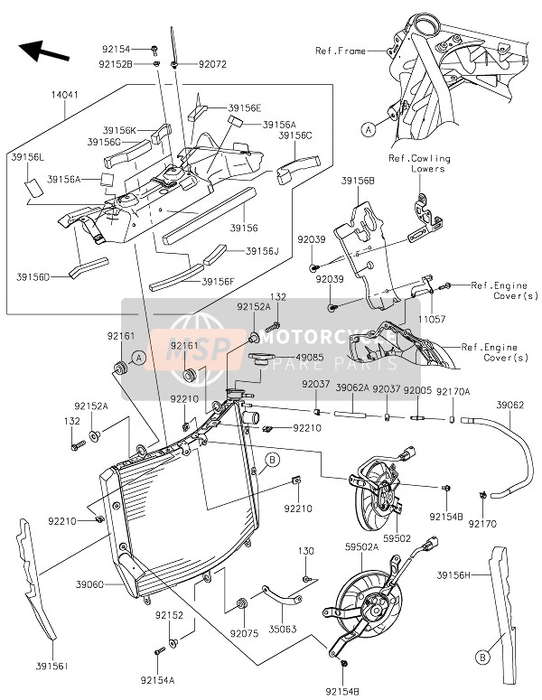 Kawasaki NINJA H2 SX SE+ 2019 Radiator voor een 2019 Kawasaki NINJA H2 SX SE+