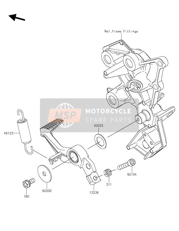 Kawasaki NINJA H2 SX SE+ 2019 Pedale del freno per un 2019 Kawasaki NINJA H2 SX SE+