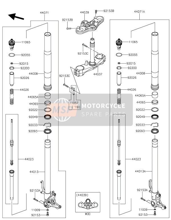 Kawasaki NINJA H2 SX SE+ 2019 Fourche avant pour un 2019 Kawasaki NINJA H2 SX SE+