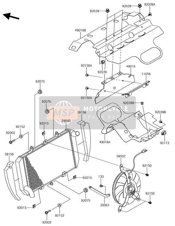 Kawasaki Z1000SX 2019 Radiator voor een 2019 Kawasaki Z1000SX