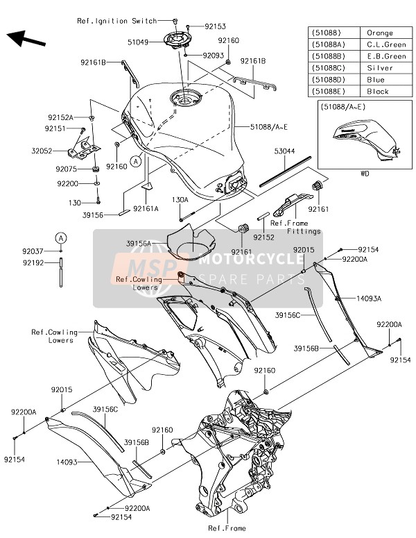 Kawasaki Z1000SX 2019 Serbatoio di carburante per un 2019 Kawasaki Z1000SX