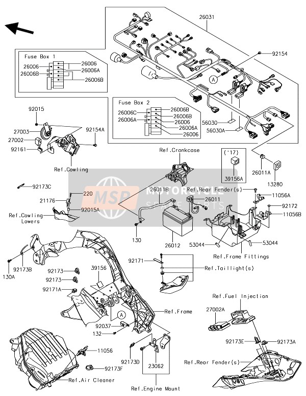 Kawasaki Z1000SX 2019 Chassis elektrische uitrusting voor een 2019 Kawasaki Z1000SX