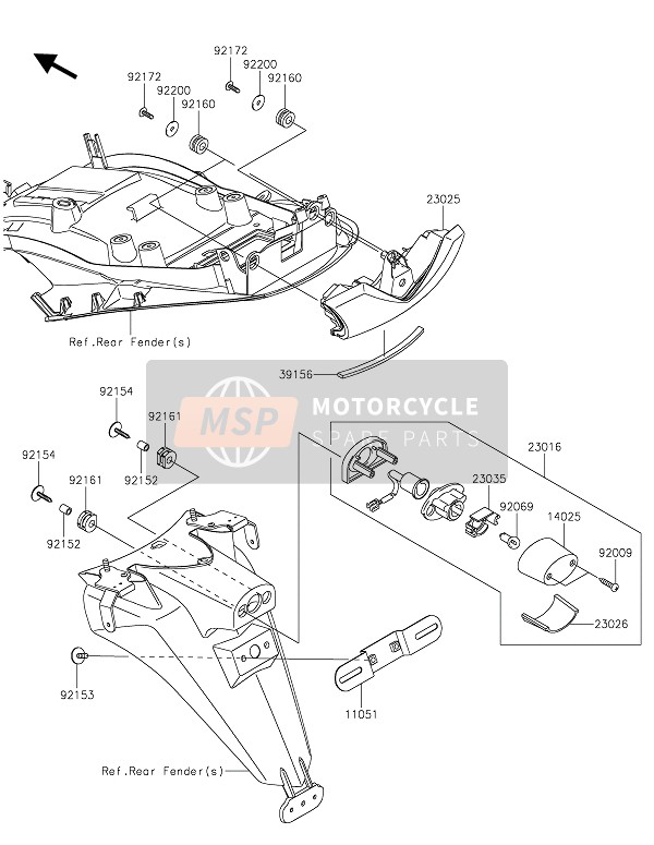 Kawasaki ZZR1400 ABS 2019 Achterlicht(S) voor een 2019 Kawasaki ZZR1400 ABS