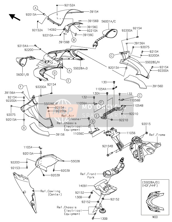 55028043862P, Cowling, Upp, M.S.BLACK+RED, Kawasaki, 0