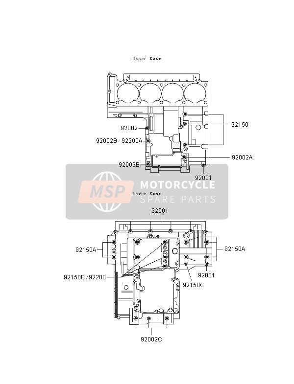 Kawasaki GPZ1100 1996 Crankcase Bolt Pattern for a 1996 Kawasaki GPZ1100