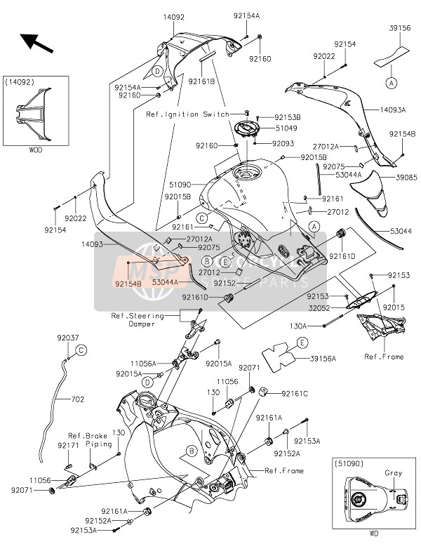 140930680J07, Cover, Tank, Lh, M.C.Gray, Kawasaki, 0