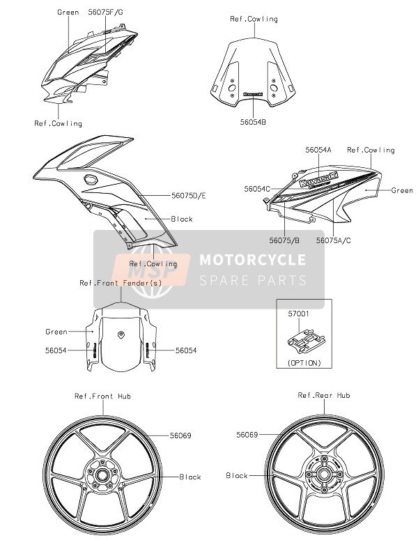 560757294, Pattern,Tank Side Cowl.,Rh,Upp, Kawasaki, 0