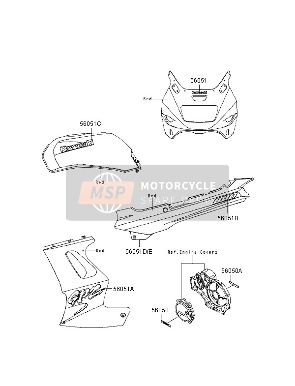 Kawasaki GPZ1100 1996 Decals (Red) for a 1996 Kawasaki GPZ1100