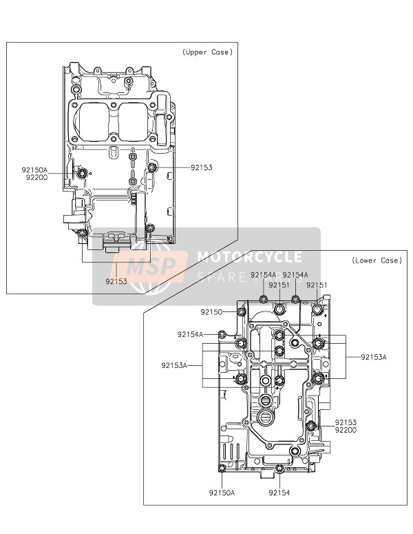 Kawasaki VERSYS-X 300 2019 Schema dei bulloni del carter per un 2019 Kawasaki VERSYS-X 300