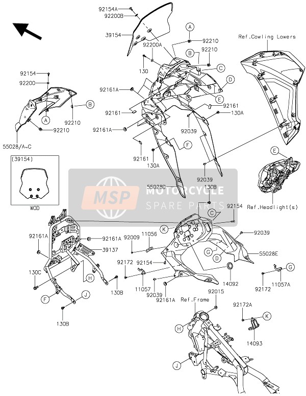 550280624739, Cowling,Upp,M.F.S.Black, Kawasaki, 1