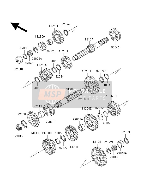 Kawasaki GPZ1100 ABS 1996 Transmissie voor een 1996 Kawasaki GPZ1100 ABS