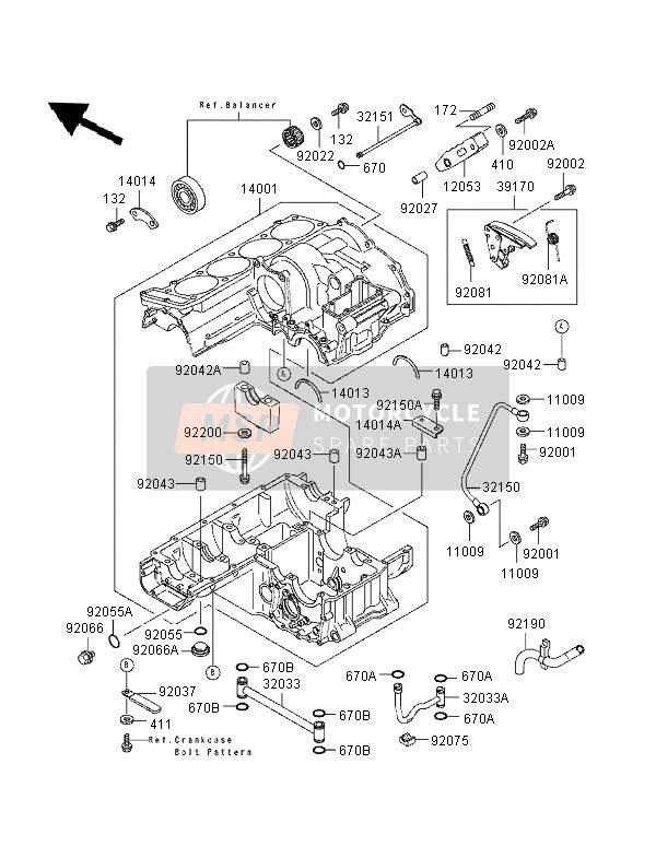 Kawasaki GPZ1100 ABS 1996 Crankcase for a 1996 Kawasaki GPZ1100 ABS