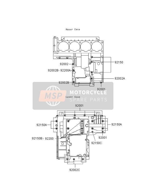 Kawasaki GPZ1100 ABS 1996 Patrón de pernos del cárter para un 1996 Kawasaki GPZ1100 ABS