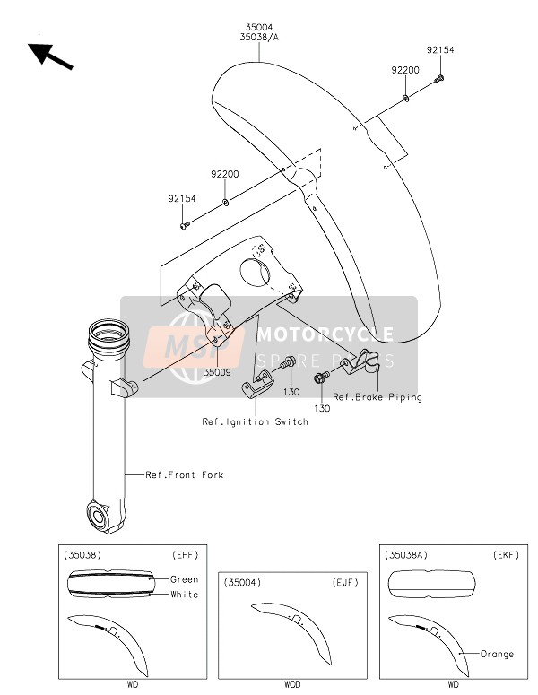 35038506462J, FENDER-FRONT, C.S.F.Orange, Kawasaki, 0