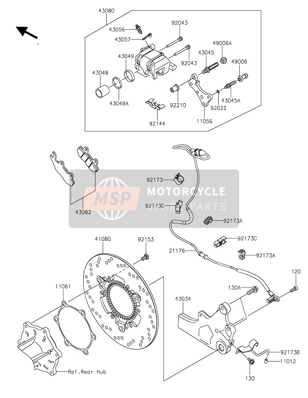 Kawasaki W800 CAFE 2019 Achterrem voor een 2019 Kawasaki W800 CAFE