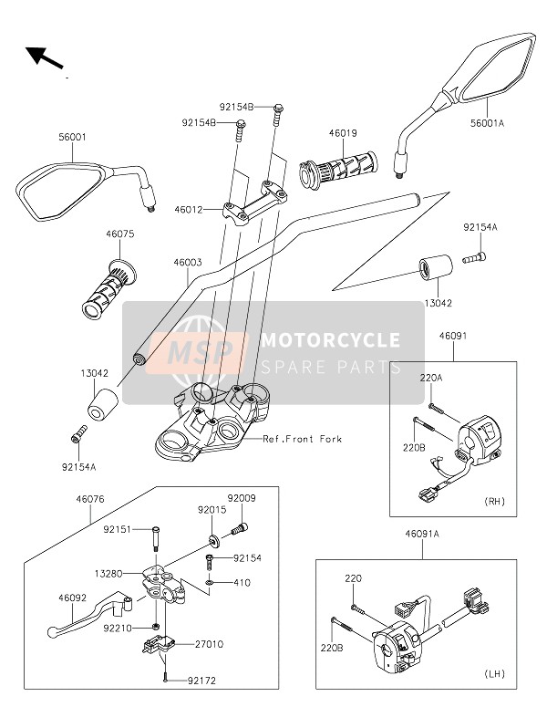 460760153, LEVER-ASSY-GRIP, Clutch, Kawasaki, 0