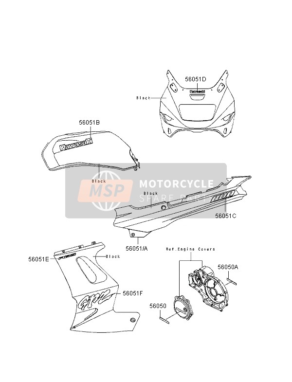 Kawasaki GPZ1100 ABS 1996 Décalcomanies pour un 1996 Kawasaki GPZ1100 ABS