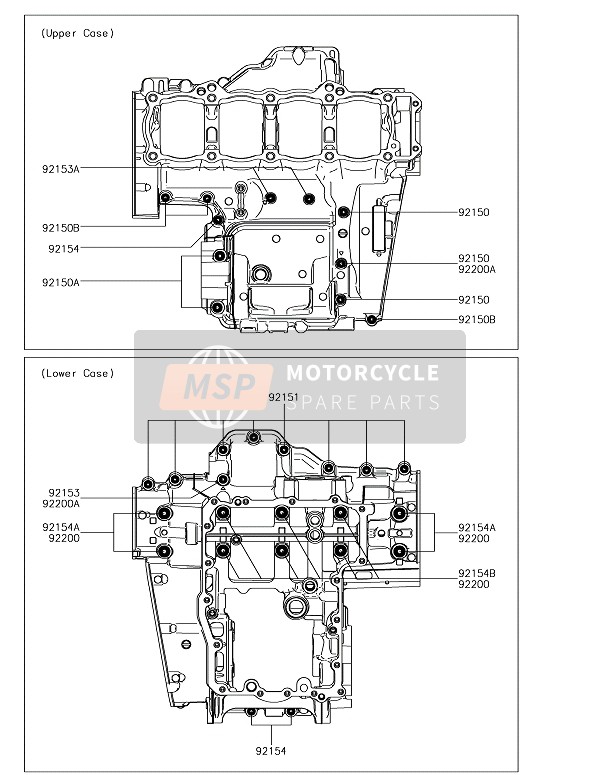 Kawasaki Z1000R 2019 KURBELGEHÄUSE SCHRAUBBOLZENMUSTER für ein 2019 Kawasaki Z1000R