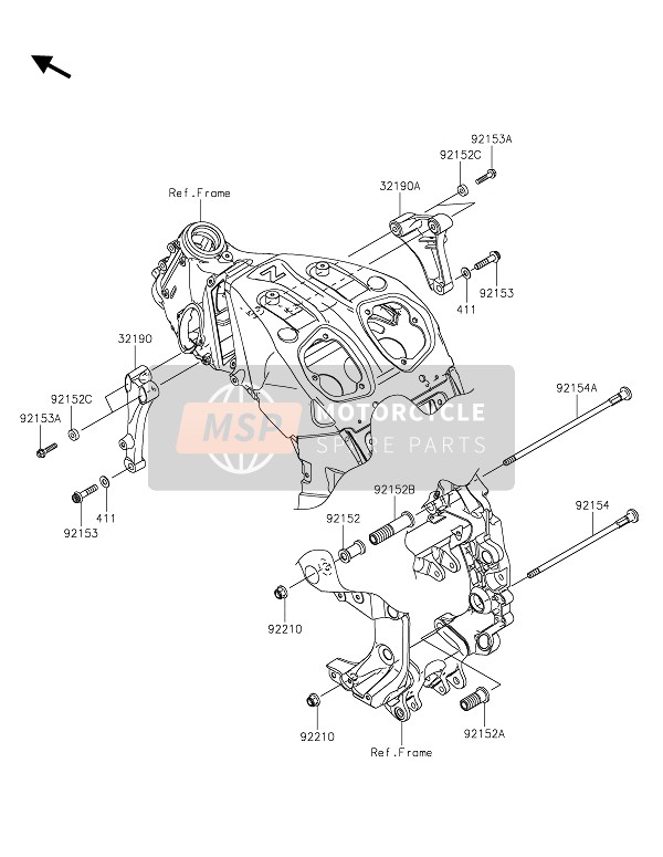 Kawasaki 1400GTR 2020 Motorsteun voor een 2020 Kawasaki 1400GTR