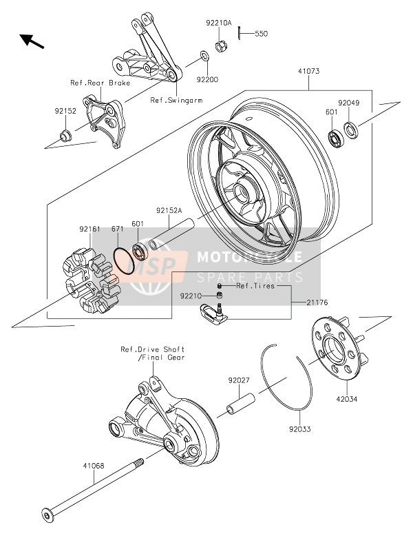 Kawasaki 1400GTR 2020 Moyeu arrière pour un 2020 Kawasaki 1400GTR