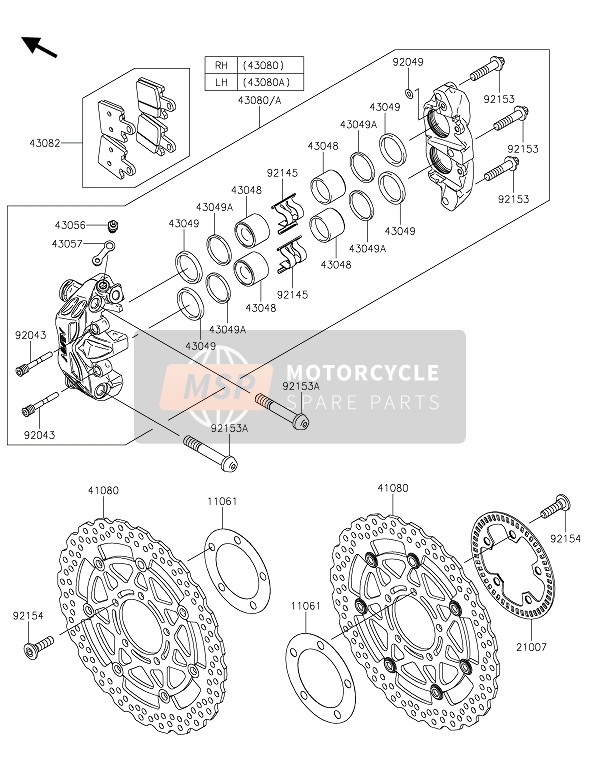 Kawasaki 1400GTR 2020 Voor rem voor een 2020 Kawasaki 1400GTR