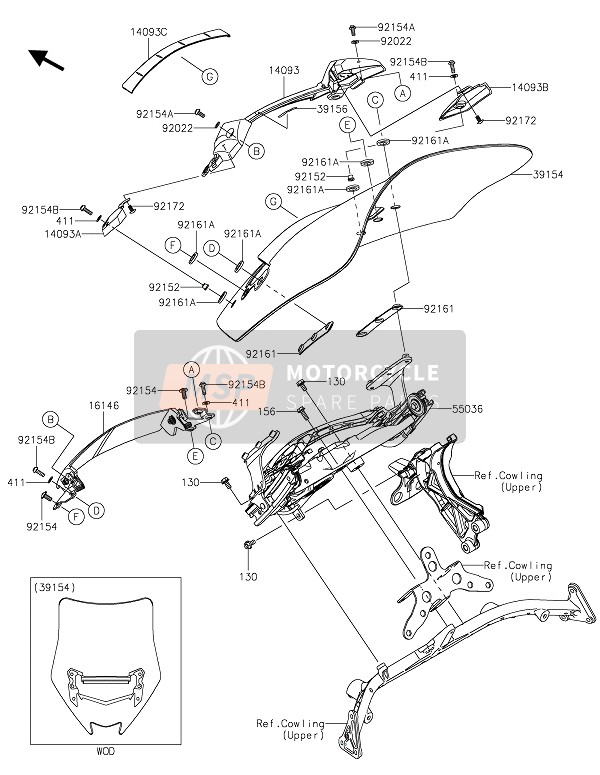 140930271, Cover,Windscherm, Kawasaki, 2