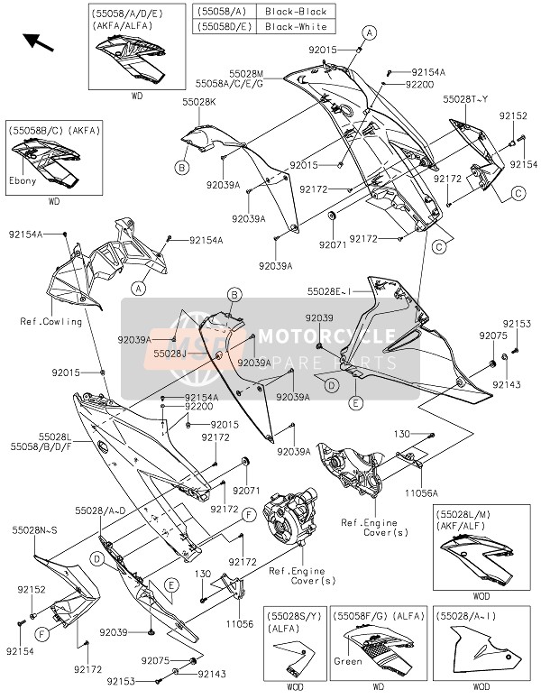 550585476H8, Cowling,Side,Rh,L.Green, Kawasaki, 0