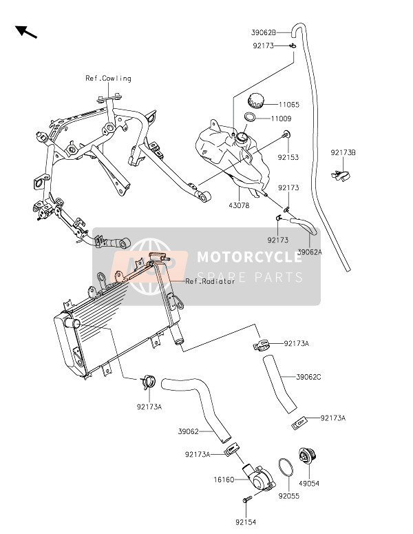 390620861, HOSE-COOLING, RADIATOR-W/P, Kawasaki, 1